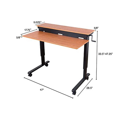 Stand Up Desk Store Crank Adjustable Two Tier Standing Desk with Heavy Duty Steel Frame (Black Frame/Teak Top, 48" Wide) - color: Black Frame/Teak Top, size: 48 Inches