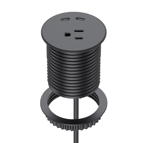 Desk Power Grommet, Haylink Recessed Power Strip with AC Outlet & 2X PD 20W USB C | 6.56FT Cable | 2.36"(60mm) Cut Hole| for Modern Desk, Kitchen Island & Workshop, Black