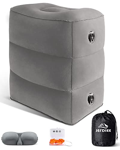 Inflatable Foot Rest Pillow, Kids Airplane Bed, Adjustable 3 Layers Height Leg Rest Pillow, Airplane Travel Essentials Great for Office, Home, Trains, Cars - color: Grey