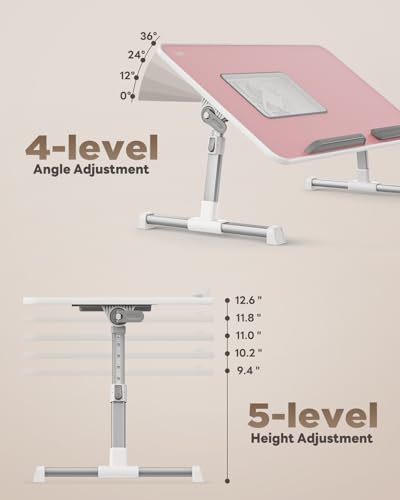 Laptop Desk for Bed with Cooling Fan, Height & Angle Laptop Stand - color: Pink