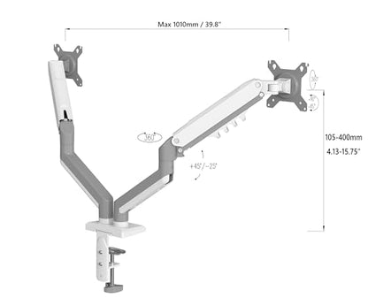 Uplite Dual Monitor Mount Height Adjustable Gas Spring Arm for 15” - 32" Screen