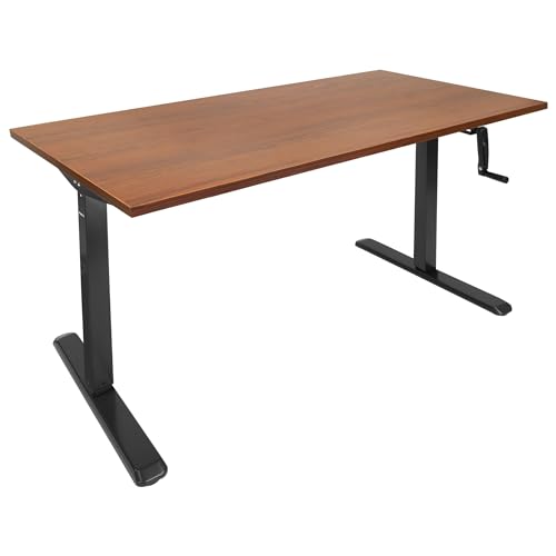 Mount-It! Hand Crank Standing Desk, 55" One-Piece Hazelnut Top, 132 lbs - color: Hazelnut