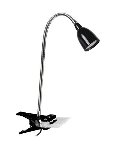 Newhouse Lighting NHCLP-LED-BLK Black Metal Flexible Clamp-Style LED Goose Neck Desk Lamp in 3000K Warm White Color Temperature with Power Adapter and 6 ft. Power Cord - color: Black