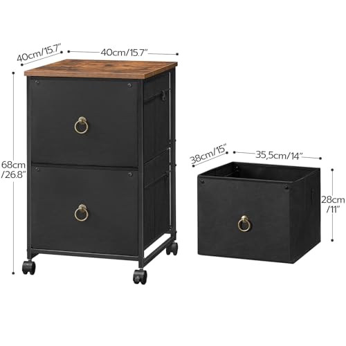 HOOBRO 2 Drawer Mobile File Cabinet, Rolling Printer Stand, Vertical Filing Cabinet, Office Drawers, Filing Cart for Home Office, A4/Letter Size, Nonwovens Drawer, Black and Rustic Brown BFK20WJ01 - color: Black + Rustic Brown