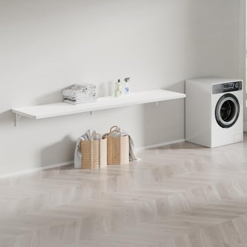 Dogsky Floating Wall Desk 60" x 16" - 500 lbs Heavy Duty Solid Pine - color: White, size: 60" x 16"
