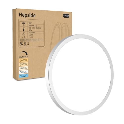 hepside LED Flush Mount Ceiling Light Fixture, 7Inch 15W, Dimmable&3000K/3500K/4000K/5000K/6500K Adjustable Low Profile Ceiling Lights, 1500LM Round Lamp for Bathroom, Closet, Kitchen, Hallway, White - color: White, size: 7Inch-1pack