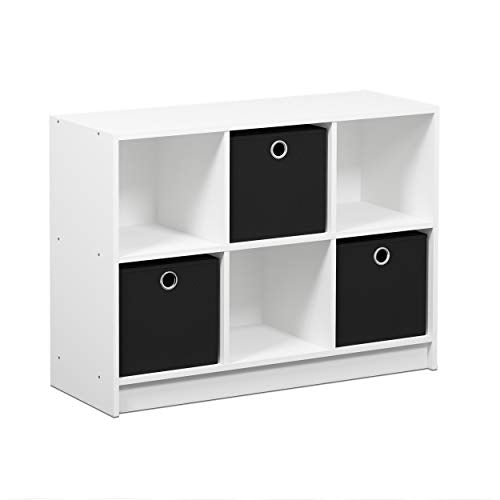 Furinno Basic 6-Cube Book Shelf with Open Shelf, 3 x 2, White - color: White/Black, size: 6-Cube with Bin