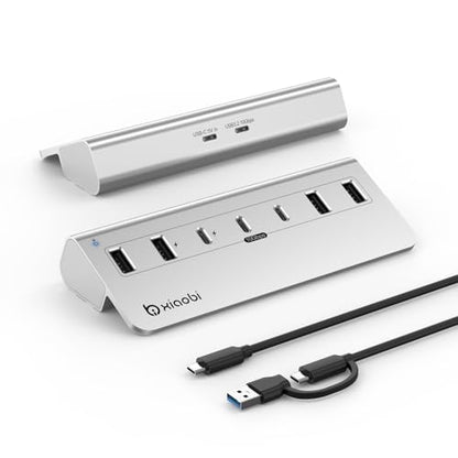 USB C Hub,10Gbps USB Splitter with 4*USB-A and 3*USB-C Ports(Silver) - color: Silver