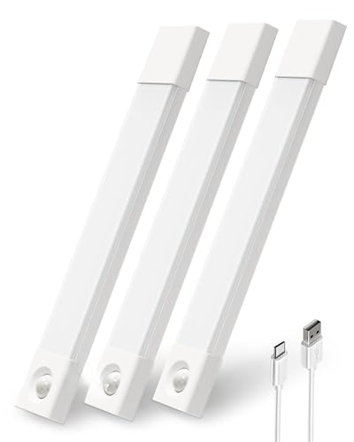 EZVALO Under Cabinet Lighting, Wireless Closet Lights, 50 LED Rechargeable Motion Sensor Light, Dimmable, 3 Color Temperatures, 11.8 inch Counter lights for Kitchen, Pantry, Bedroom, Wardrobe (3 Pack) - color: White, size: 11.8inch