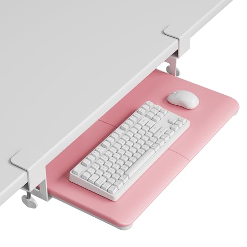 BONTEC Under Desk Keyboard Tray, Pull-Out Keyboard & Mouse Platform | C-Clamp Mount, Space-Saving Ergonomic Slide-Out Drawer, 31.3 in Including Clamps, 20 x 11.8 in Tray, Pink - color: Pink, size: 20" x 11.8"