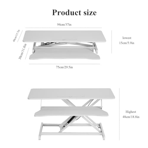 Standing Desk Converter 38 Inch, Height Adjustable Sit to Stand Workstation, Dual Monitor and Laptop Riser with Wide Keyboard Tray, Ergonomic Desk Topper for Home Office School, White - color: White