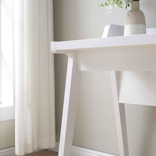 Penau Modern White Writing Desk with Grounded Outlet and 2 USB-A Ports, Finished Back, Modesty Panel and Wooden Leg Frame, 50 x 23.25 x 34.75 Inchs