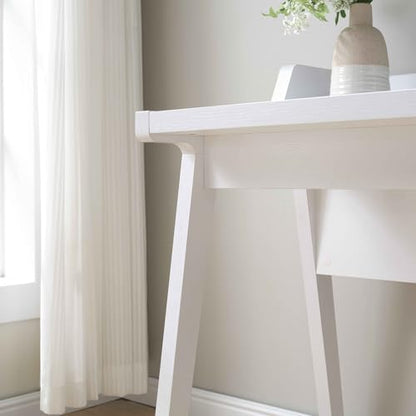 Penau Modern White Writing Desk with Grounded Outlet and 2 USB-A Ports, Finished Back, Modesty Panel and Wooden Leg Frame, 50 x 23.25 x 34.75 Inchs