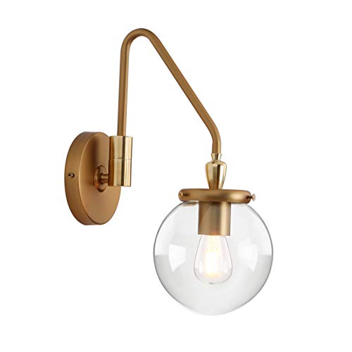 Pathson Industrial Swing Arm Wall Sconce Lighting, Adjustable Globe Wall Vanity Light for Bathroom, Hardwired Wall Lamp Fixture for Bedside Living Room Study Room (Antique) - color: Antique