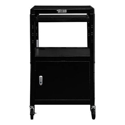 TUFFIOM AV Presentation Cart for Video Projector, Laptop Computer, Mobile Workstation Utility Media Cart for School Classroom Office, Rolling Storage Stand with Locking Cabinet Keyboard Shelf - style: AV Cart with Locking Cabinet