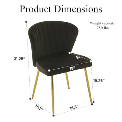Velvet Dining Chairs Set of 2, Modern Upholstered Vanity Chairs with Golden Metal Legs for Dining Room Kitchen Vanity Patio (Black) - color: Black