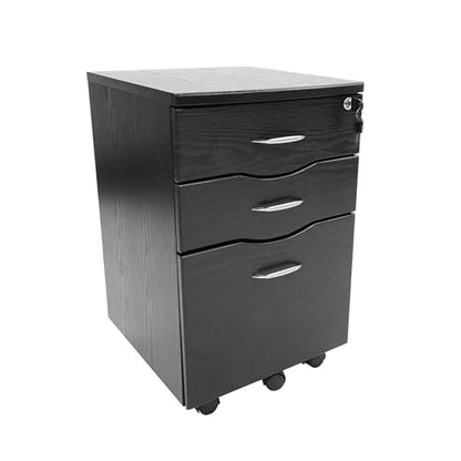 3‑Drawer Rolling File Cabinet w/ Lock, Under‑Desk Storage & Wheels,Espresso | Rolling 3‑drawer file cabinet with lock, wheels, mobile storage ideal for under‑desk use in home office, espresso brown