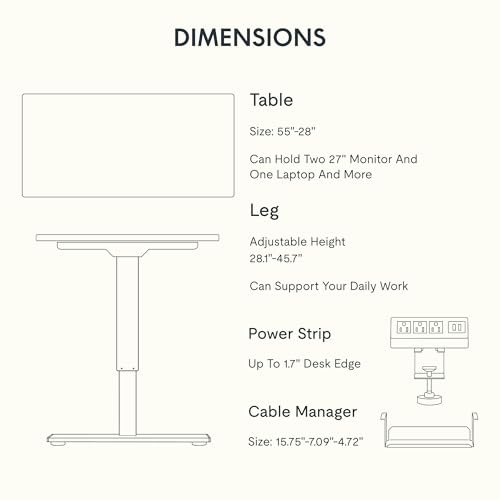 FLEXISPOT EN2 55"x28" Bamboo Electric Standing Desk with Power Strip | Solid Bamboo Desktop, Cable Management, Convenient Clamp Power Strip, And Clean Home Office Setup, White Frame - color: Bamboo Top + White Frame, size: 55x28"