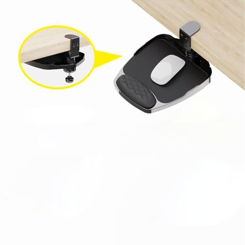 Clamp-on Mouse Tray Under Desk Adjustable Clamp Rotating Wrist Mouse Extended Holder for Desks Computer Platform Tray Padding Arm Rest Pad Black