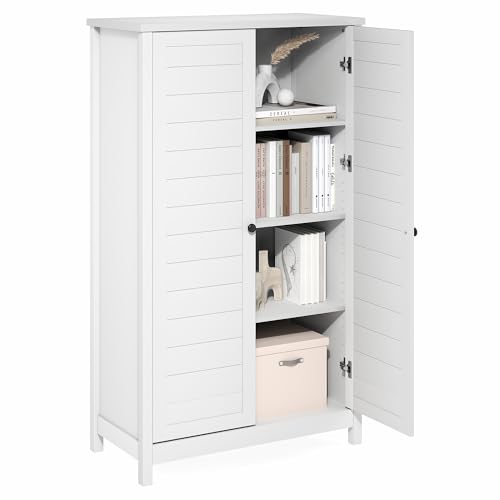 Furinno Robin Storage Cabinet, 4-Tier Pantry Cabinet with Adjustable Shelves, 35W with Louvered Doors, Kitchen Cabinet, Organization and Storage, for Pantry, Living Room, Home Office, White - size: Louvered Doors, 4-Tier