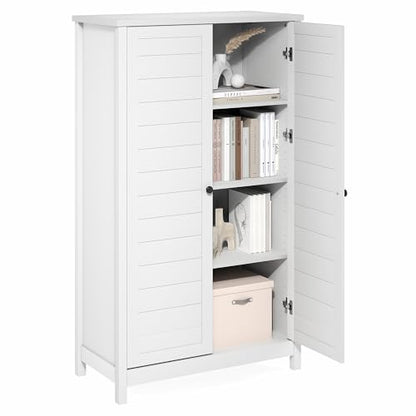 Furinno Robin Storage Cabinet, 4-Tier Pantry Cabinet with Adjustable Shelves, 35W with Louvered Doors, Kitchen Cabinet, Organization and Storage, for Pantry, Living Room, Home Office, White - size: Louvered Doors, 4-Tier