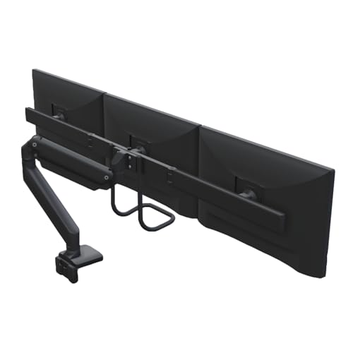 UPLIFT DESK Crestview Align Triple Monitor Stand - Gas Spring Monitor Mount with Adjustment Handle Fits 13-32” Inch Displays, VESA Compatible, Clamp or Grommet Mounting, Fits Standing Desks (Black) - color: Black, style: Triple Monitor Arm