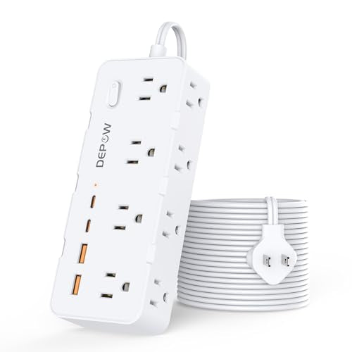 DEPOW 2 Prong Power Strip,10FT Extension Cord with 8 Outlet & 4 USB(2 USB-C | White, 2 to 3 Prong Outlet Adapter,1700J Two Prong Surge Protector, Wall Mountable, Ideal for Old House Non-Grounded Outlets - color: White, size: 10 ft (2 prong plug)