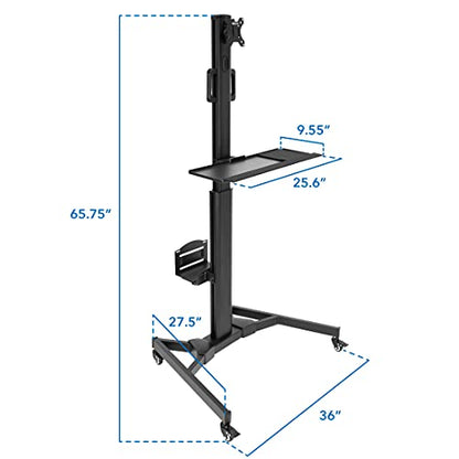 Mount-It! Computer Cart Mobile Desk Workstation with Monitor Mount for Screen up to 32", Rolling Computer Desk PC Cart, Keyboard & Mouse Tray, Rolling Stand with Adjustable CPU Holder, 63.5" Tall - style: 1 Monitor