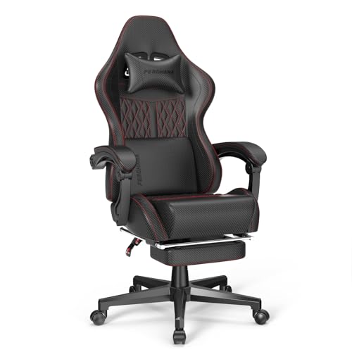 Vintage PU Leather Gaming Chair, High Back Gamer Chair with Massage, Ergonomic Computer Office Chair with Footrest for Adults, Racing Style Reclining Video Game Chair Black - color: Black