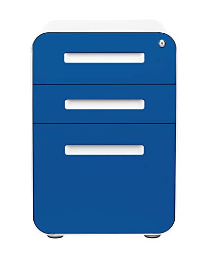 Laura Davidson Furniture Stockpile 3 Drawer File Cabinet with Lock - Under Office Desk Metal Filing Cabinet, Legal/Letter File Folders, Wheels and Stationary Feet, Pre-Assembled, Blue Faceplate - color: Blue Faceplate