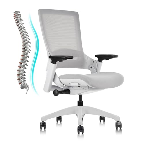 CLATINA Office Chair Swivel Executive Chair, Adjustable Ergonomic Computer Chair with 3D Armrest and Lumbar Support, Mesh Backrest Task Chair for Home Office Conference Room Grey - color: Grey-mesh, size: 1 pack-No headrest