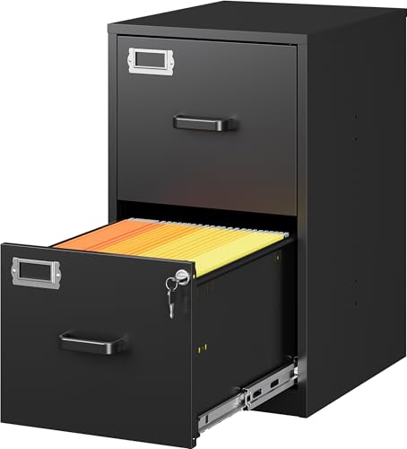 2 Drawer File Cabinet with Lock,Narrow Vertical Filing Cabinet,Under Desk File Cabinets,Black Metal File Cabinets for Home Office,Fit Letter/A4/Legal Size File, Easy Assembly - color: Black, style: 2 Drawer
