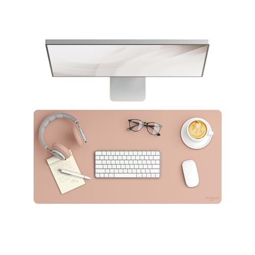 Smead Vegan Leather Desk Pad Mat, Office Desk Mat, Medium, Dusty Rose Pink | Waterproof desk pad protector, writing mat and desk blotter. Non-slip suede grips under a keyboard, mouse and notepad. - color: Dusty Rose Pink, size: 15.7" x 31.5"