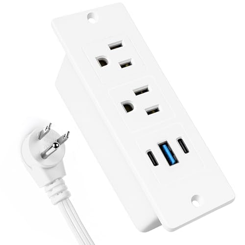 Recessed Power Strip, 20W USB-C Furniture Outlet, White, 6FT | 2 AC + 3 USB (2 USB-C, 1 USB-A), Flush Mount, Space-Saving, Easy Install, For Desk, Bedside, Drawer, Conference Table - color: White, size: 6 FT