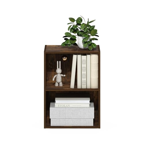 Furinno LUDER Book Shelf, 2-Tier Modern Bookshelf, Open Shelves Bookcase, 9" x 16" x 21", for Living Room, Bedroom, Home Office, Amber Pine - color: Amber Pine, size: 2-Tier, 9 x 16 x 21