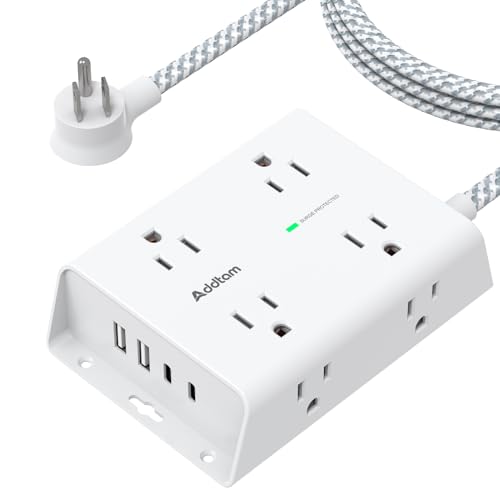 Addtam Surge Protector Power Strip with 8 Outlets and 4 USB Ports (2 USB C) | 5ft Flat Plug Extension Cord with Multiple Outlets for Home Office Dorm, Mountable, On/Off Switch, 3-Sided Widely Spaced - color: White, size: 5 Ft
