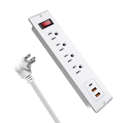 4 Outlets Recessed Power Strip with USB C 20W, Fast Charge Desktop Power Outlet Flush Mount Desk Extender 6.56 ft Extension Cord Plug in Furniture Conference Hotel - color: White