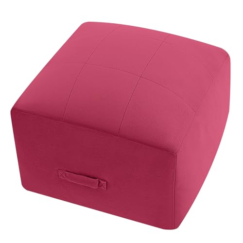 MeMoreCool Square Stuffed Pouf Ottoman Foot Rest, Floor Pouf Foot Stool with Foam Chunk Filling, Soft Stuffed Ottoman Footrest for Living Room - color: Grid Magenta