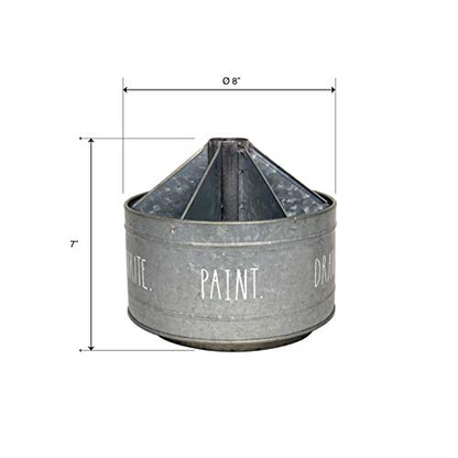 Rae Dunn Rotating Decorative Organizer – Galvanized Steel Desktop Stationary Spinner Holder - 6 Compartment Round Pen and Pencil Cup - Office, Home and Art Supplies - Rae Dunn by Designstyles