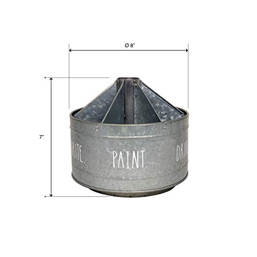 Rae Dunn Rotating Decorative Organizer – Galvanized Steel Desktop Stationary Spinner Holder - 6 Compartment Round Pen and Pencil Cup - Office, Home and Art Supplies - Rae Dunn by Designstyles