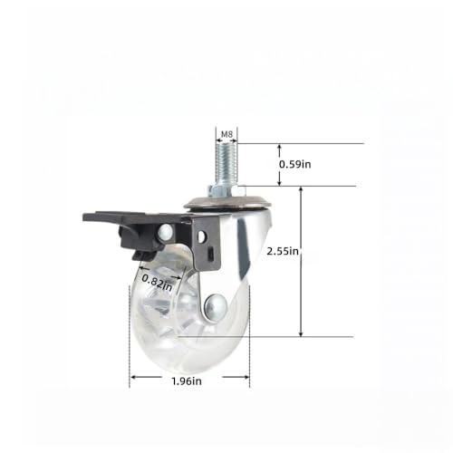 Castor Wheels 2-inch 8 * 15 Screw Brake Transparent Wheel Screw Threaded Stem Casters Office Chair Caster Wheel Clear Swivel Casters with Brake for Sofa Chair Cabinet Casters Wheels,Stem Casters