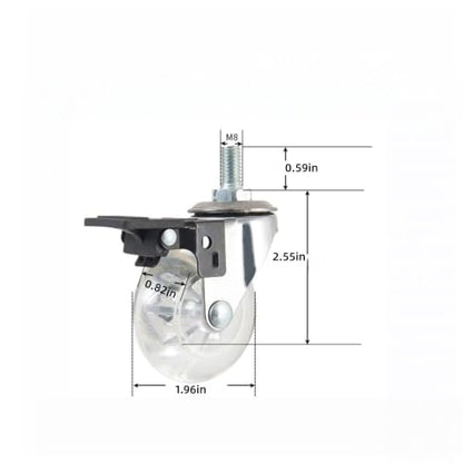Castor Wheels 2-inch 8 * 15 Screw Brake Transparent Wheel Screw Threaded Stem Casters Office Chair Caster Wheel Clear Swivel Casters with Brake for Sofa Chair Cabinet Casters Wheels,Stem Casters
