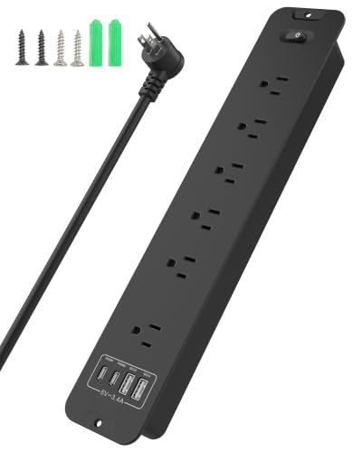 Recessed Power Strip Extension - 10 Outlet Surge Protector with 6 AC - 2 USB-A（18W） and 2 USB-C（PD20W） Ports - Flush Mount Desk Outlet with 6 Feet Cord - for Conference Table (Black) - size: 6 Outlets, style: Desk Socket - Black