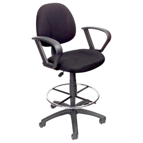 Ergonomic Drafting Chair Black Mid Back Swivel Tall Task Stool Adjustable Foot Ring Loop Arms Mesh Back High Desk Seat for Studio Reception Counter Home Office Lab Architect Workstation