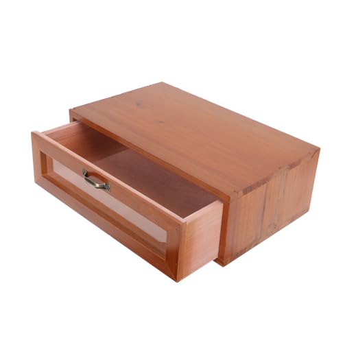 Uonlytech Vintage Monitor Riser Stand with Drawer Wooden Desktop Storage Box for Makeup and Sundries Retro Organizer for Dresser Easy Access to Cosmetics and Essentials