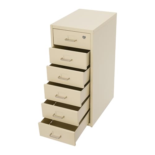6 Drawers File Cabinet with Lock Rolling Mobile Filing Cabinet with Wheels Under Desk Vertical Filing Cabinet for Office/Home Metal (Wood Yellow) - color: Wood Yellow