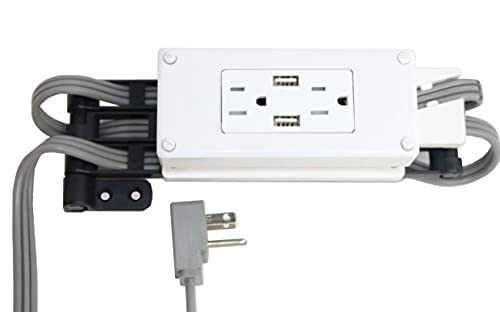 Compact in-Drawer Outlet with Cord Management Arm (2) USB-A Ports (2) 15 Amp Plugs fits Narrow and Shallow Drawers - size: (2) USB-A, style: Compact