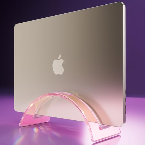 Acrylic Vertical Laptop Stand for Desk,Acrylic Invisible Desktop Notebook Dock,Vertical Laptop Holder Space-Saving Organizer for All MacBook, Surface, Samsung, HP, Dell-Pink… - color: Pink