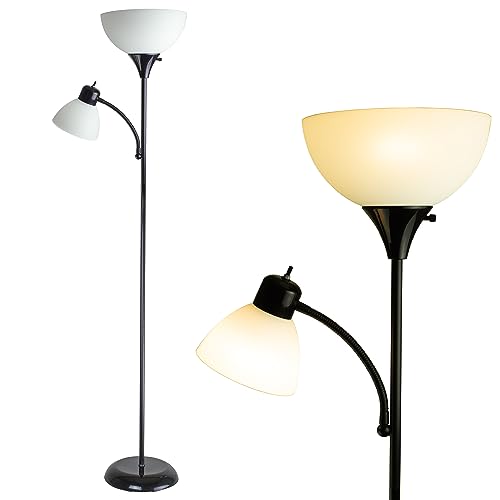 Newhouse Lighting NHFL-WI-BK Torchiere William 71 inch Modern Standing Daughter Floor Lamp, Perfect Light for Bedrooms, Living Room, Office, Reading, Mother-Son Black - color: Mother-Son Black