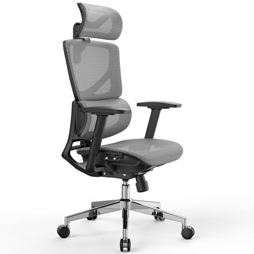 OdinLake L1 Ergo Upgrade 518 Grey Ergonomic Mesh Office Chair – Big & Tall 350lbs, Adjustable Lumbar Support, Seat Depth, Height, Headrest, Armrests, High Back Desk Chair - color: Grey